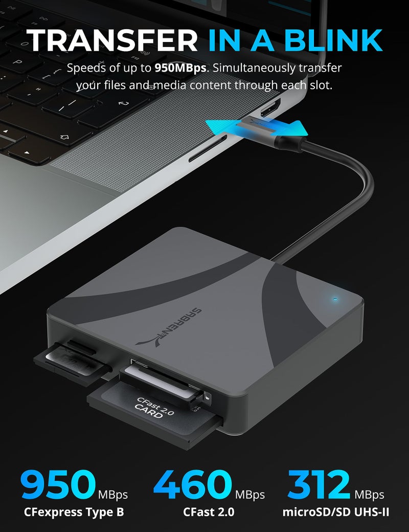 SABRENT USB-C Multi-Card Reader for CFexpress Type B, CFast 2.0, and microSD/SD Cards (CR-C4PM) - Image 3