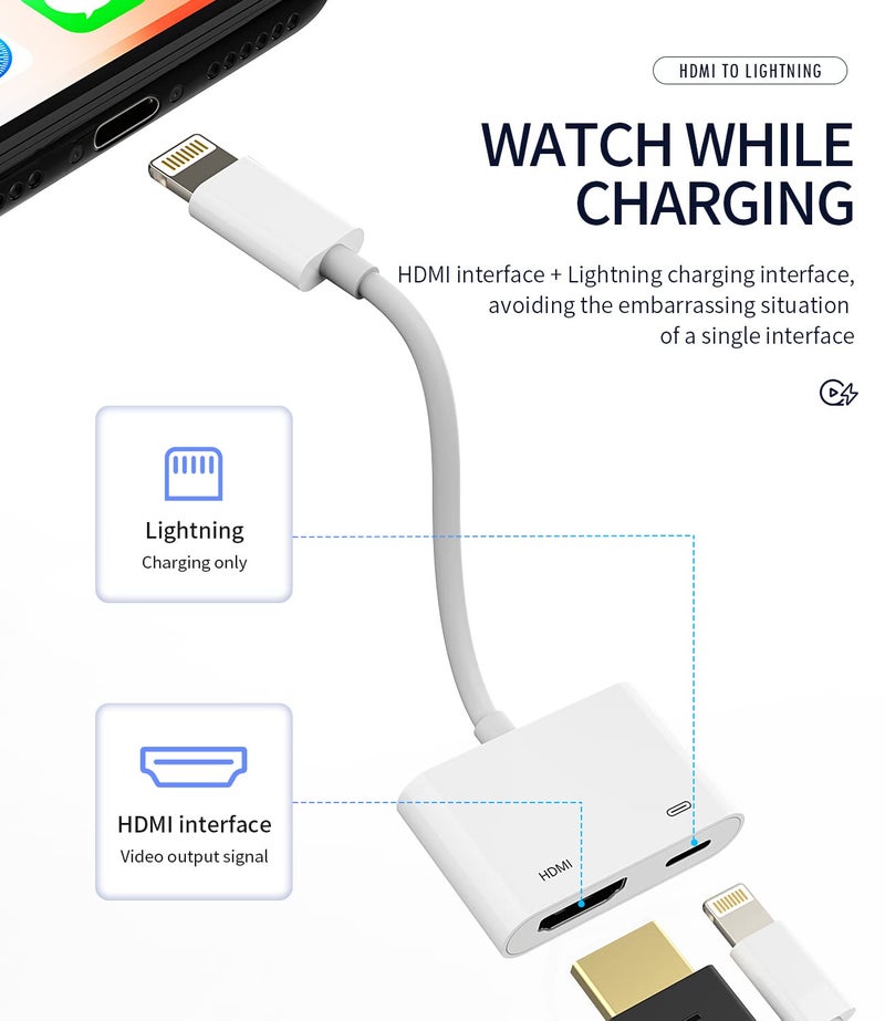 HOYULLI Lightning to HDMI Adapter for TV, iPhone 12, 13, Pro Compatible, 1080p Resolution, Easy to Use, Wide Compatibility - Image 3