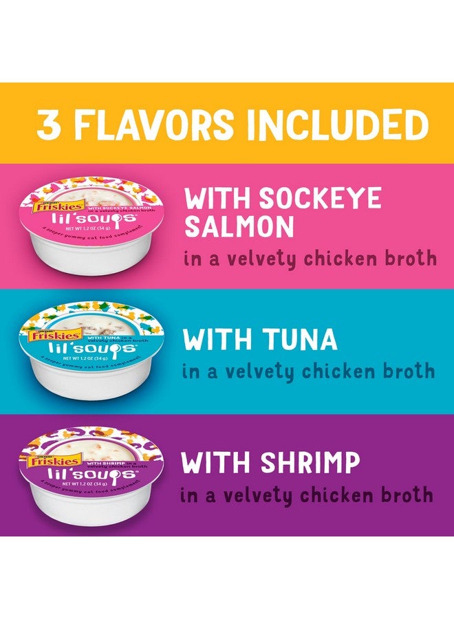 فريسكس طعام قطط رطب خالي من الحبوب من بورينا فريسكيز، مكافآت قابلة لللعق، عبوة متنوعة، حساء صغير مع سمك السلمون أو التونة أو الروبيان - (عبوة من 30 قطعة) أكواب سعة 1.2 أونصة - Image 2