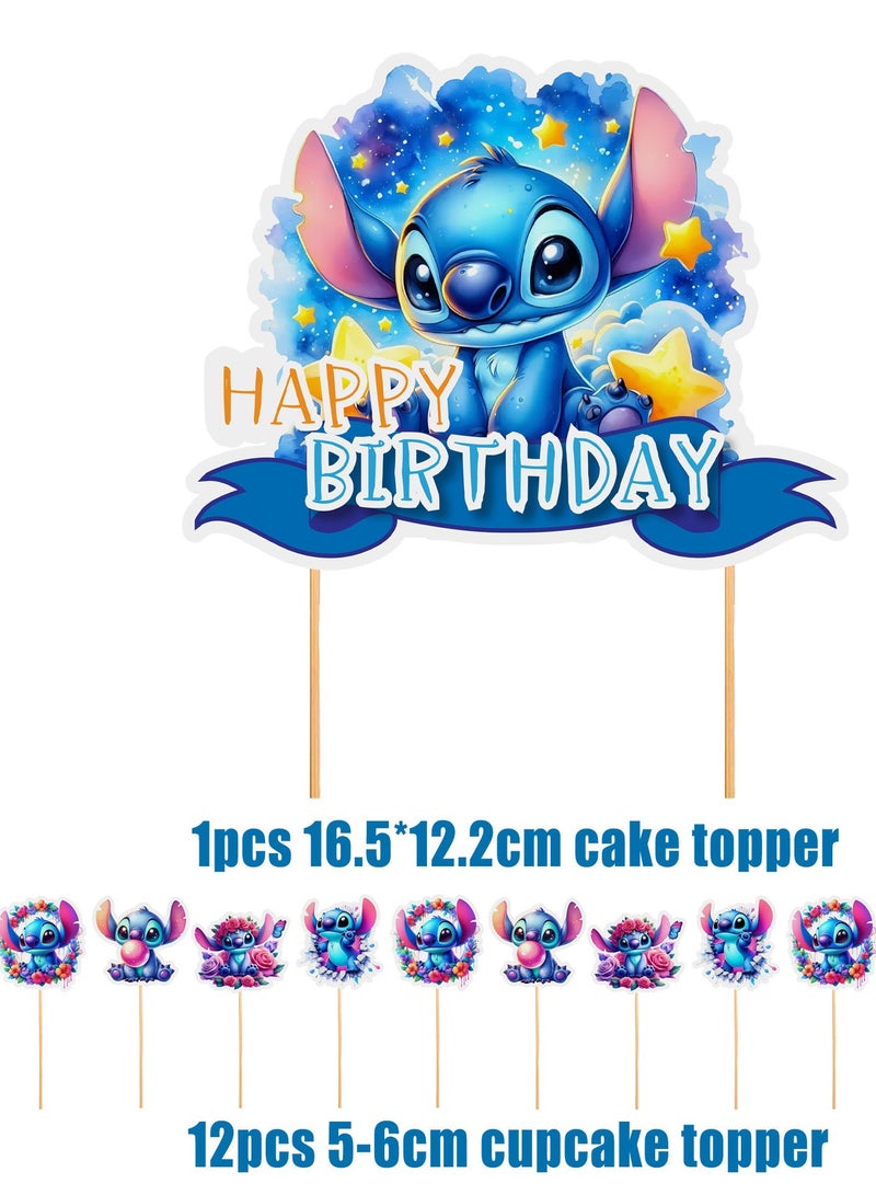 LOVET Cartoon Stitch Balloon Pull Flag Cake Decoration Set, for Children's Birthday Party Decoration - Image 3