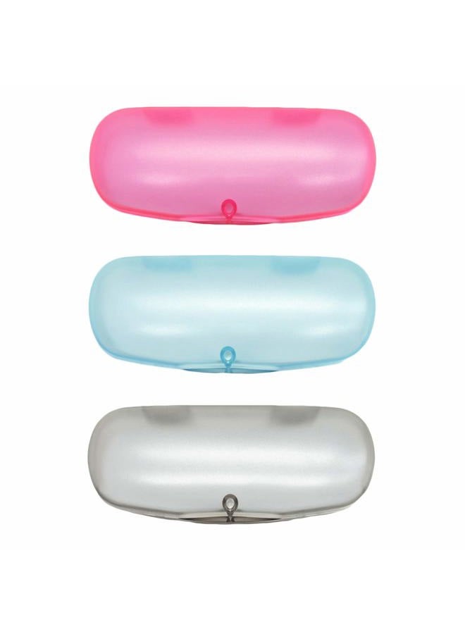 ZARSIO 3 Pieces Hard Shell Gl Cases Plastic Frosted Translucent Eyegl Case with Magnetic Closure (Blue+Pink+Gray) - Image 1
