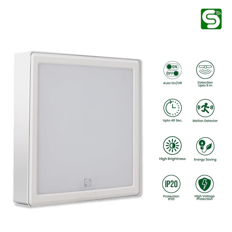 Esysense Inspire Sensing ESYSENSE 15W Motion Sensor Square LED Surface Panel Cool White Light 6500K Motion Sensor Panel Light for Home Outdoor Surface Mounted LED Down Light for Ceiling Pack of 1 ESYL09SF - Image 3