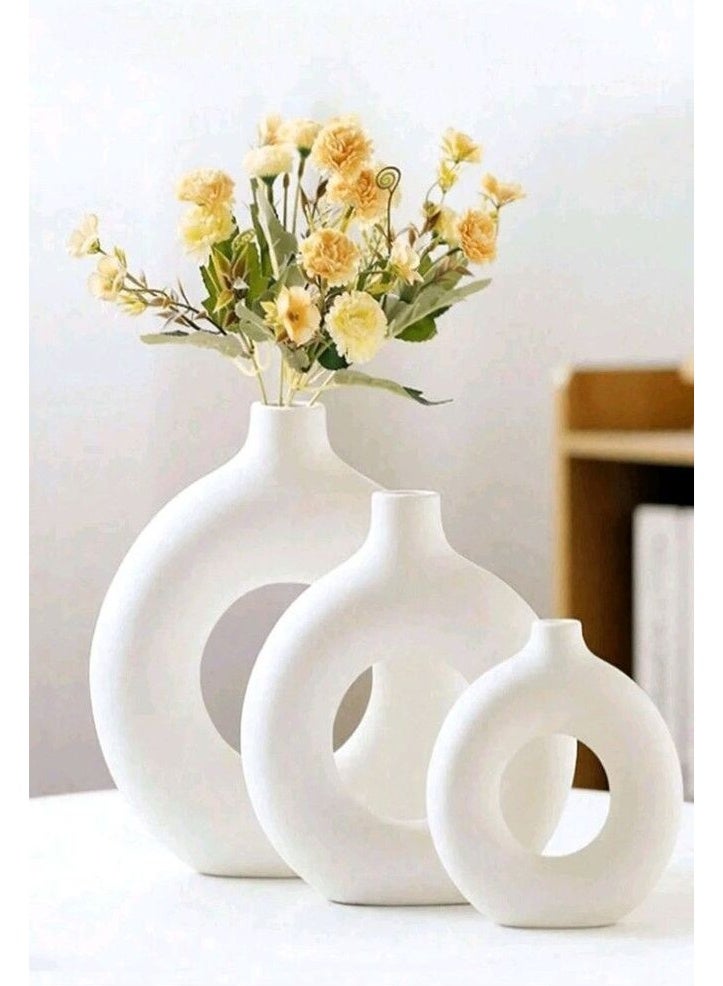 Luxury Boho Ring Decorative Vases – Modern Circular Design Flower Vase – Home Decor for Coffee Table & Shelves – Set of 3 - Image 1
