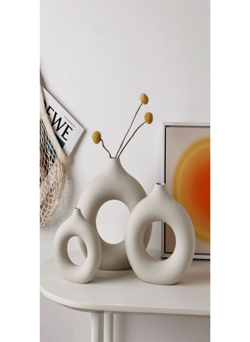 Luxury Boho Ring Decorative Vases – Modern Circular Design Flower Vase – Home Decor for Coffee Table & Shelves – Set of 3 - Image 4