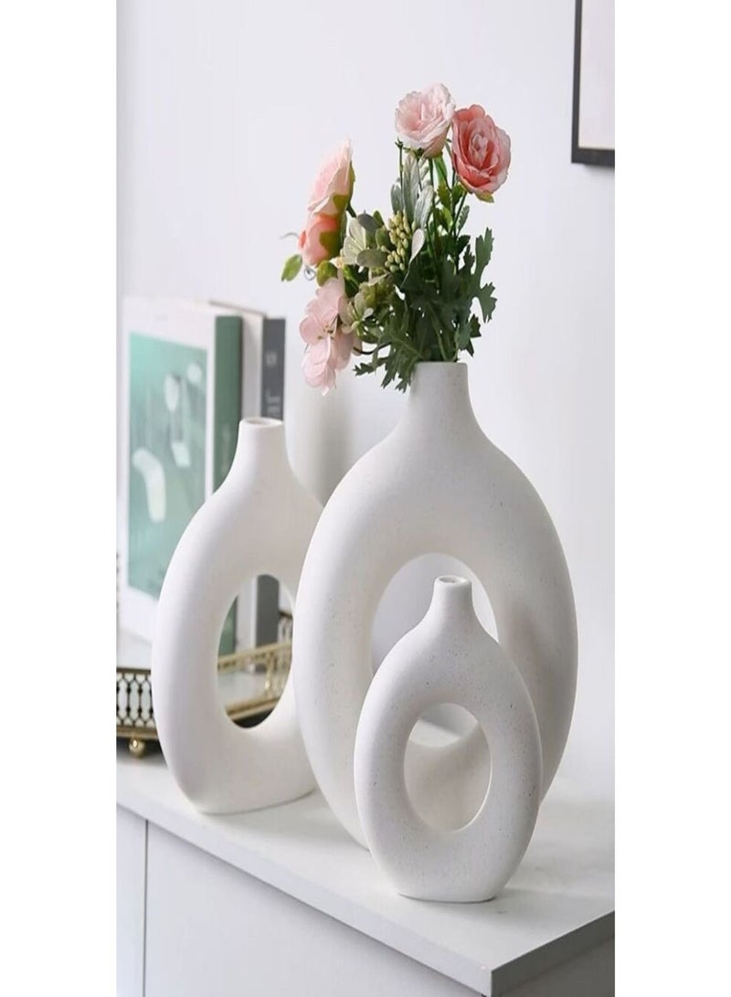 Luxury Boho Ring Decorative Vases – Modern Circular Design Flower Vase – Home Decor for Coffee Table & Shelves – Set of 3 - Image 3