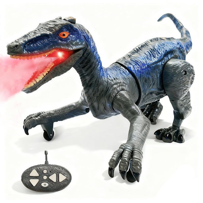 TALGIC Remote Control Velociraptor Dinosaur Toy with Spraying Roaring Swaying Head Wagging Tail Remote Control Dinosaur Interactive Robot Raptor Toy for Kids - Image 3