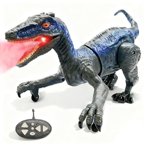 TALGIC Remote Control Velociraptor Dinosaur Toy with Spraying Roaring Swaying Head Wagging Tail Remote Control Dinosaur Interactive Robot Raptor Toy for Kids - Image 1