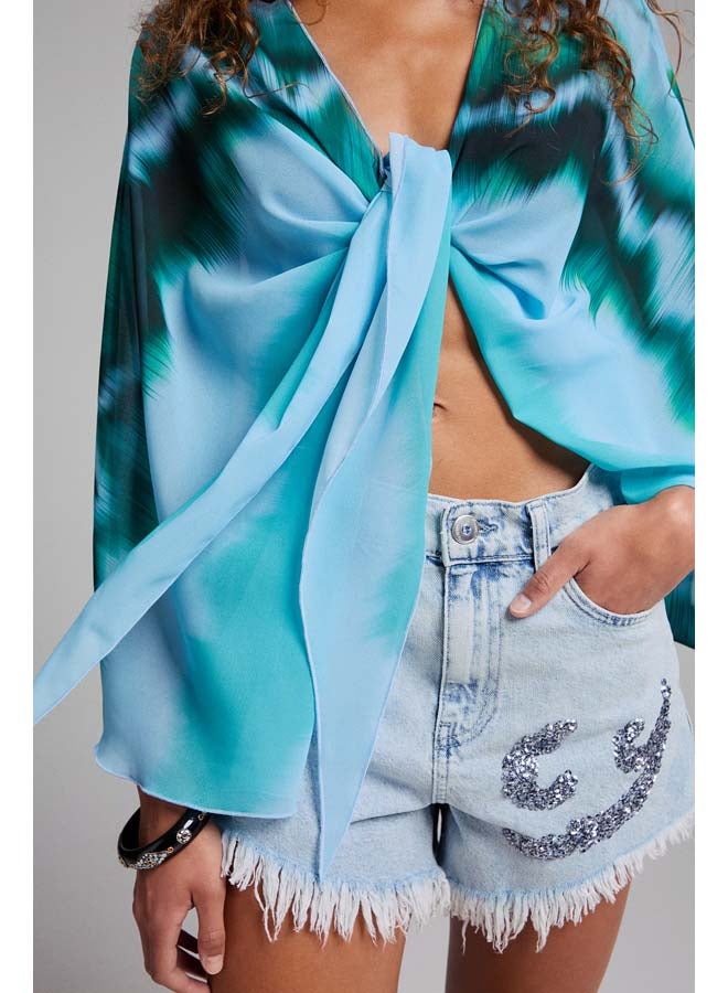 BSB Printed crop top with front knot gathering - Image 3