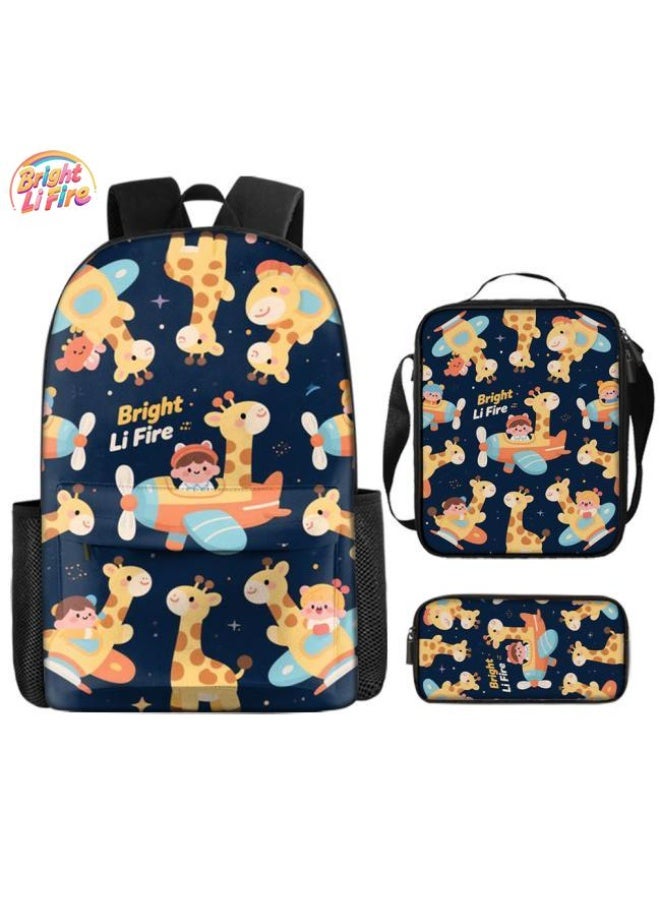 Bright Li Fire Three-piece set of cartoon bags, easily cope with various occasions (students, children, friends' outings, mountain climbing, schooling, etc.) | Backpack + hand-held + stationery bag | School season/holiday gifts - 114 - Image 1