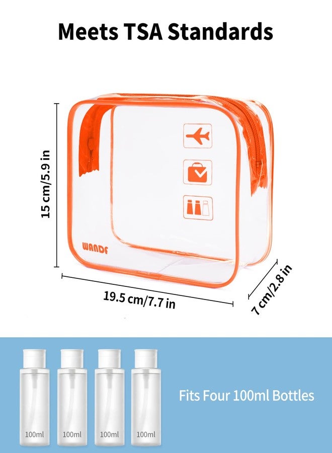WANDF TSA Approved Toiletry Bag, 2 Packs Travel Clear Toiletry Bag, Quart Size Makeup Cosmetic Pouch with Zipper, Carry-On Airport Compliant Bag for Women and Men (2pcs Orange) - Image 3
