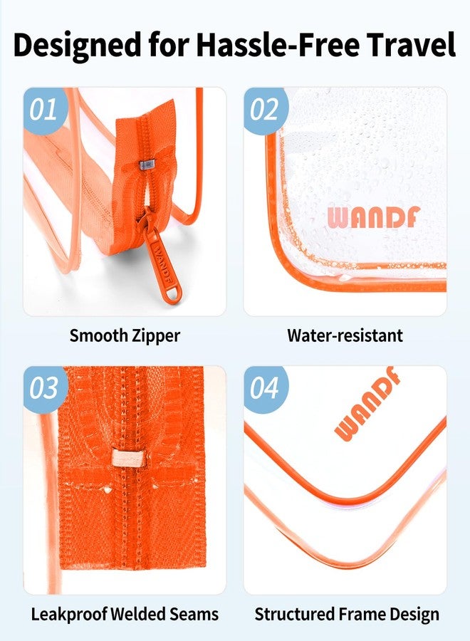 WANDF TSA Approved Toiletry Bag, 2 Packs Travel Clear Toiletry Bag, Quart Size Makeup Cosmetic Pouch with Zipper, Carry-On Airport Compliant Bag for Women and Men (2pcs Orange) - Image 4