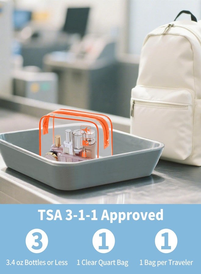 WANDF TSA Approved Toiletry Bag, 2 Packs Travel Clear Toiletry Bag, Quart Size Makeup Cosmetic Pouch with Zipper, Carry-On Airport Compliant Bag for Women and Men (2pcs Orange) - Image 2