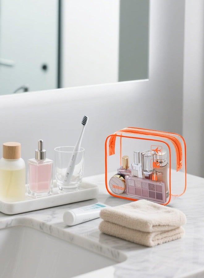 WANDF TSA Approved Toiletry Bag, 2 Packs Travel Clear Toiletry Bag, Quart Size Makeup Cosmetic Pouch with Zipper, Carry-On Airport Compliant Bag for Women and Men (2pcs Orange) - Image 5