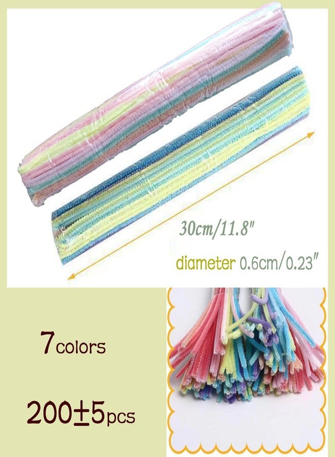 XPPZHKY 200Pcs Thick Pipe Cleaners Crafts Chenille Stems Supplies Pastel Macaron Candy Color Pipe Cleaner Crafts for Creative DIY Christmas Decorations DIY Art Craft Projects 7Colors - Image 2