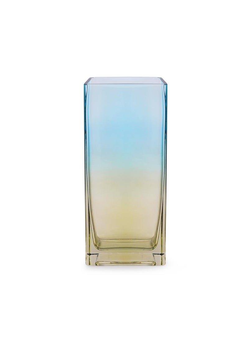 PURE HOME + LIVING Pure Home Living Blue and Yellow Ombre Rectangle Glass Vase Large  - Image 3