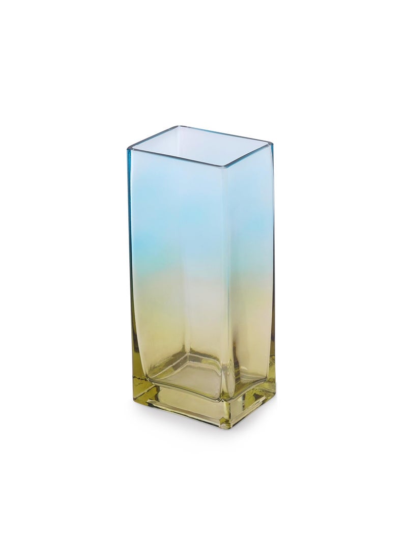 PURE HOME + LIVING Pure Home Living Blue and Yellow Ombre Rectangle Glass Vase Large  - Image 4