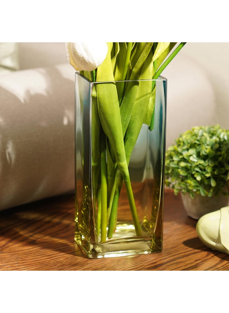 PURE HOME + LIVING Pure Home Living Blue and Yellow Ombre Rectangle Glass Vase Large  - Image 1
