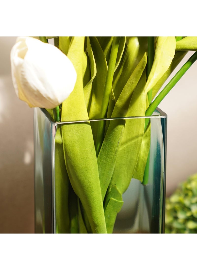 PURE HOME + LIVING Pure Home Living Blue and Yellow Ombre Rectangle Glass Vase Large  - Image 2