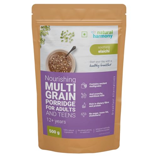 Natural Harmony Multigrain Porridge for Adults & Teens | Soothing Elaichi | 500g | Healthy Breakfast Cereal with Millets & Nuts | Zero Sugar | High Fibre | Sattu Powder | Sathu Maavu | Ragi Malt - Image 1