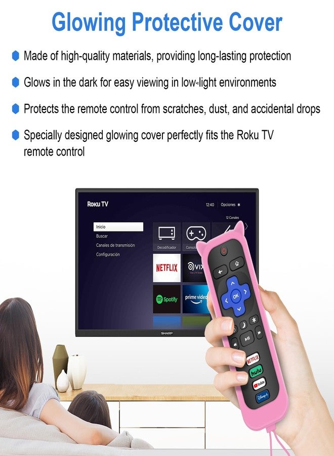MOKEMAKE Remote for Roku TV & Cover for Hisense Roku Remote, 2-Pack Remotes Replacement Cover Compatible with Hisense Roku TV Remote, Replacement for Hisense Roku TV Remote (Pink) - Image 3