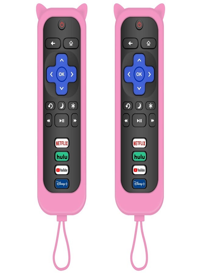 MOKEMAKE Remote for Roku TV & Cover for Hisense Roku Remote, 2-Pack Remotes Replacement Cover Compatible with Hisense Roku TV Remote, Replacement for Hisense Roku TV Remote (Pink) - Image 1