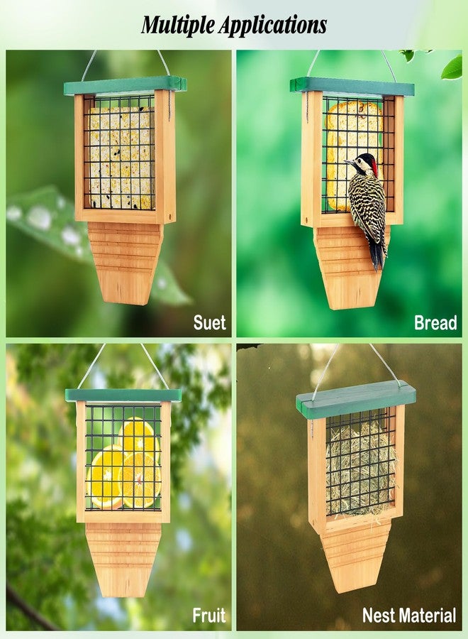 معلف طيور خشبي معلق من Gbekery، معلف طيور نقار الخشب مع دعامة للذيل، معلف طيور معلق للطيور البرية، عبوة واحدة، أخضر - Image 4