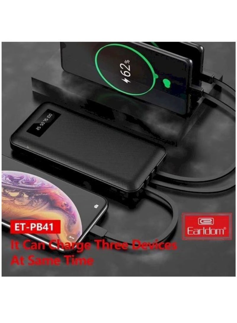 Earldom 10000.0 mAh Power Bank with 3 Wire In-Built Charging Cable And LCD Display Black - Image 4
