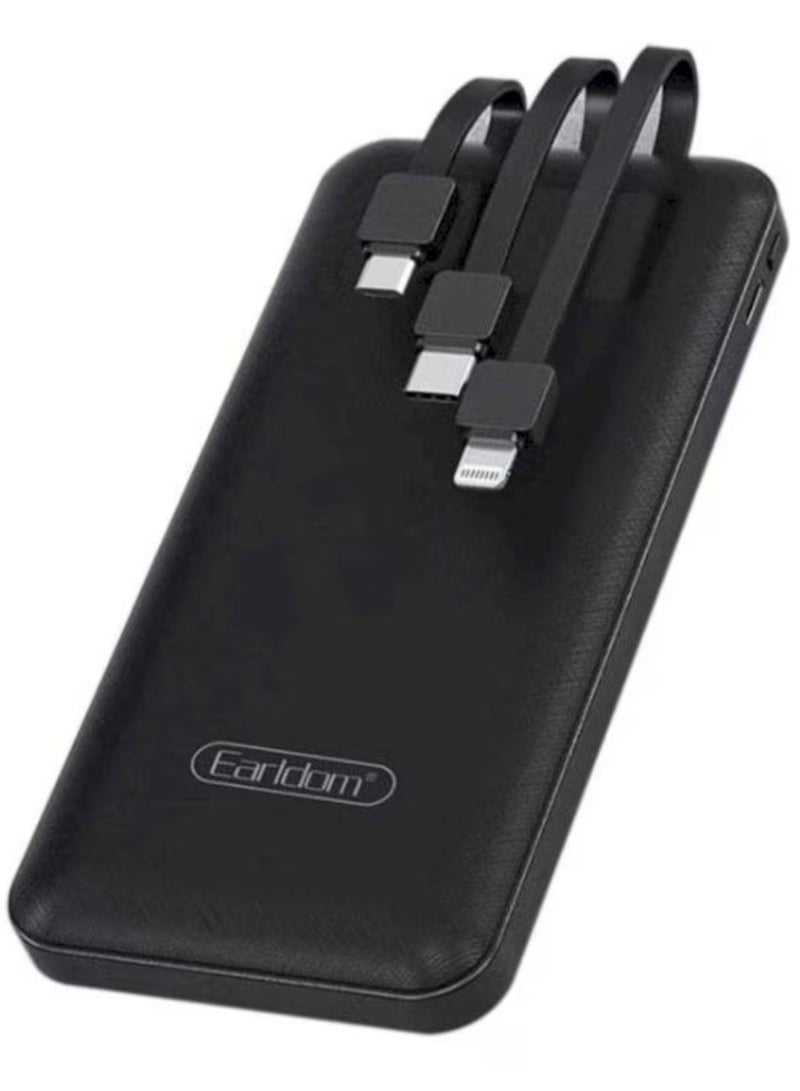 Earldom 10000.0 mAh Power Bank with 3 Wire In-Built Charging Cable And LCD Display Black - Image 1