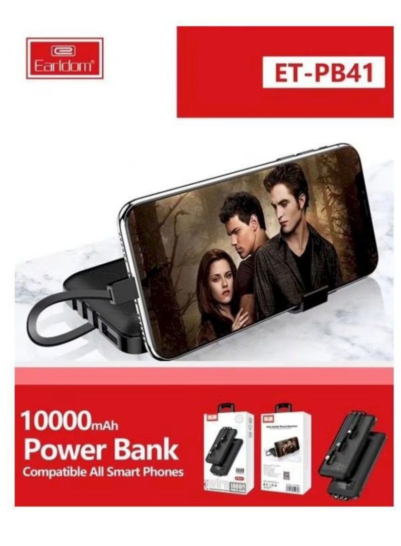 Earldom 10000.0 mAh Power Bank with 3 Wire In-Built Charging Cable And LCD Display Black - Image 2