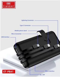 Earldom 10000.0 mAh Power Bank with 3 Wire In-Built Charging Cable And LCD Display Black  - Image 3