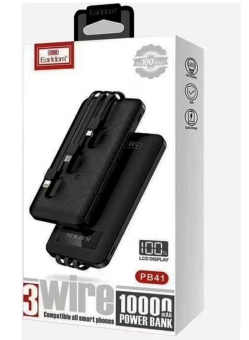 Earldom 10000.0 mAh Power Bank with 3 Wire In-Built Charging Cable And LCD Display Black - Image 5