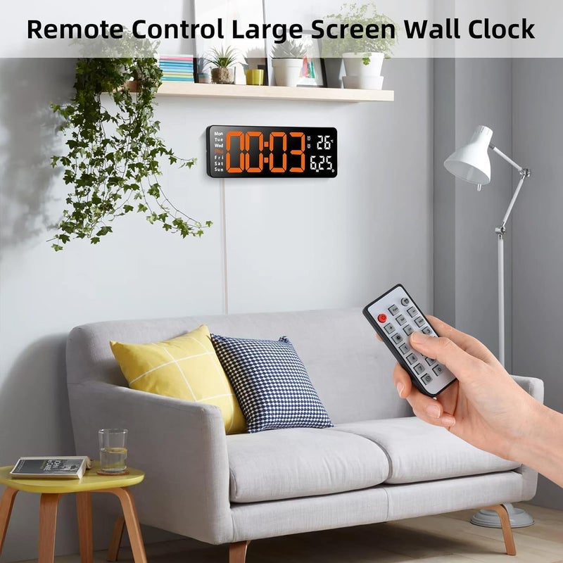 Gladnes Large Digital Wall Clock with Remote Control AutoDimming Night Light LED Display Date Temperature Timer Orange White - Image 3