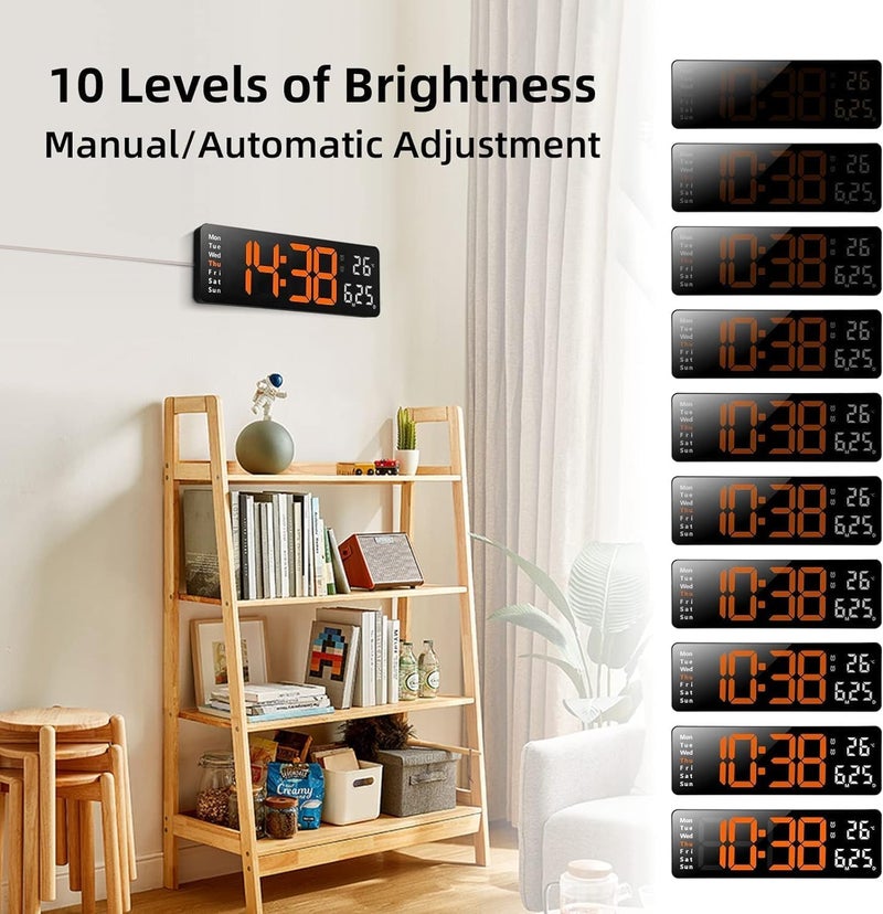 Gladnes Large Digital Wall Clock with Remote Control AutoDimming Night Light LED Display Date Temperature Timer Orange White - Image 4
