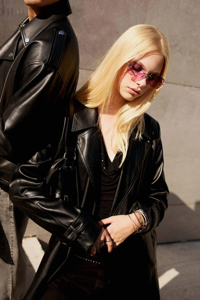 ديفاكتو Regular Fit Faux Leather Trenchcoat