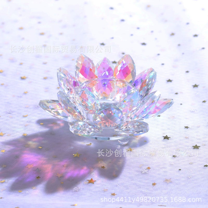 Colorful Crystal Lotus Craft Ornament 100mmAB color lotus flower candle holder