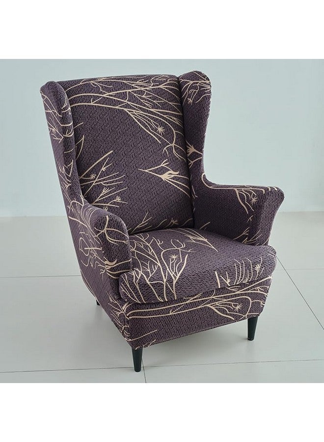 HOKIPO HOKIPO 140 GSM Fully Covered Wingback Chair Cover, Dark Coffee Twigs (NEW-5135-D2) - Image 1