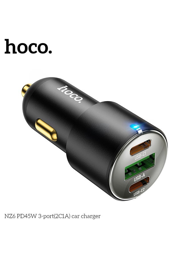 هوكو. شاحن سيارة NZ6 PD45W ثلاثي المنافذ (2C1A) (أسود) - Image 4