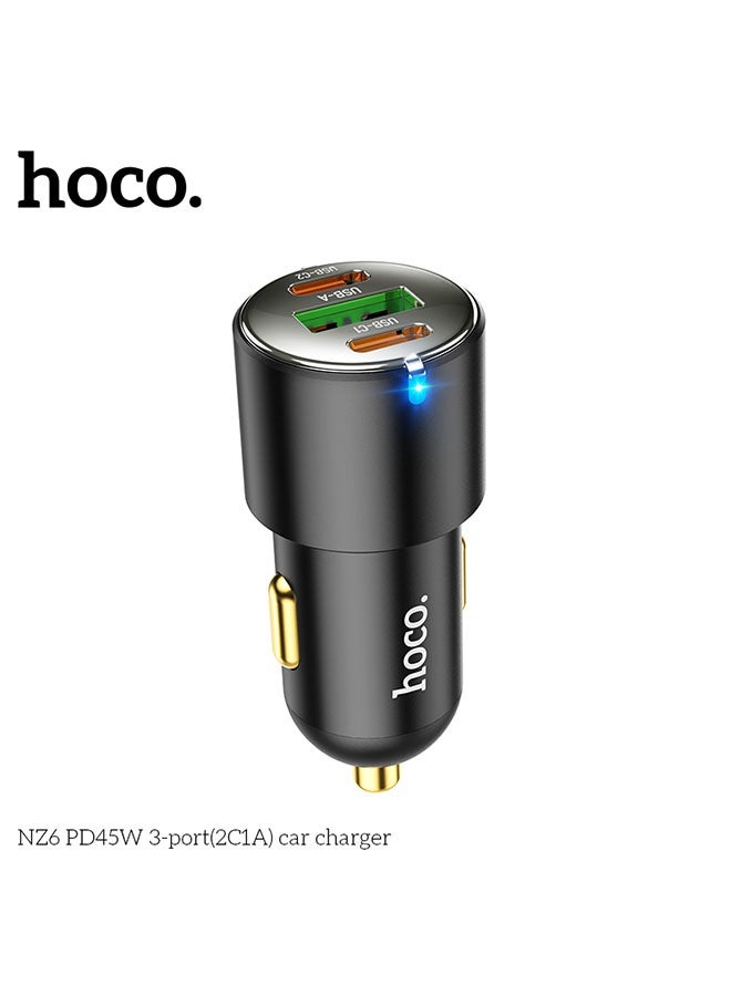 هوكو. شاحن سيارة NZ6 PD45W ثلاثي المنافذ (2C1A) (أسود) - Image 2