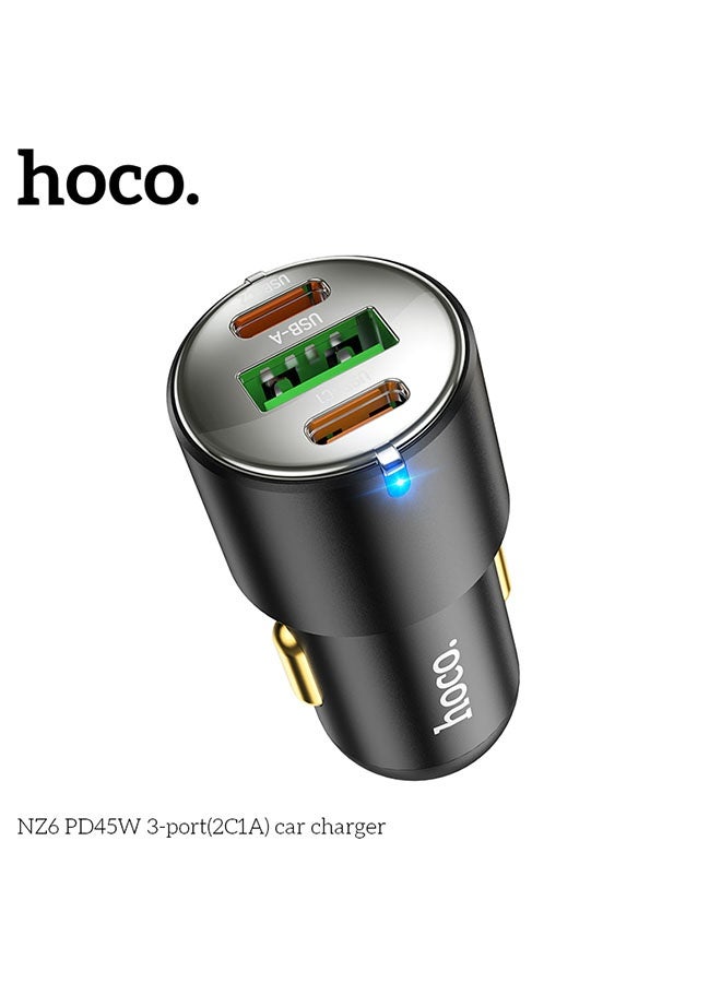 هوكو. شاحن سيارة NZ6 PD45W ثلاثي المنافذ (2C1A) (أسود) - Image 3