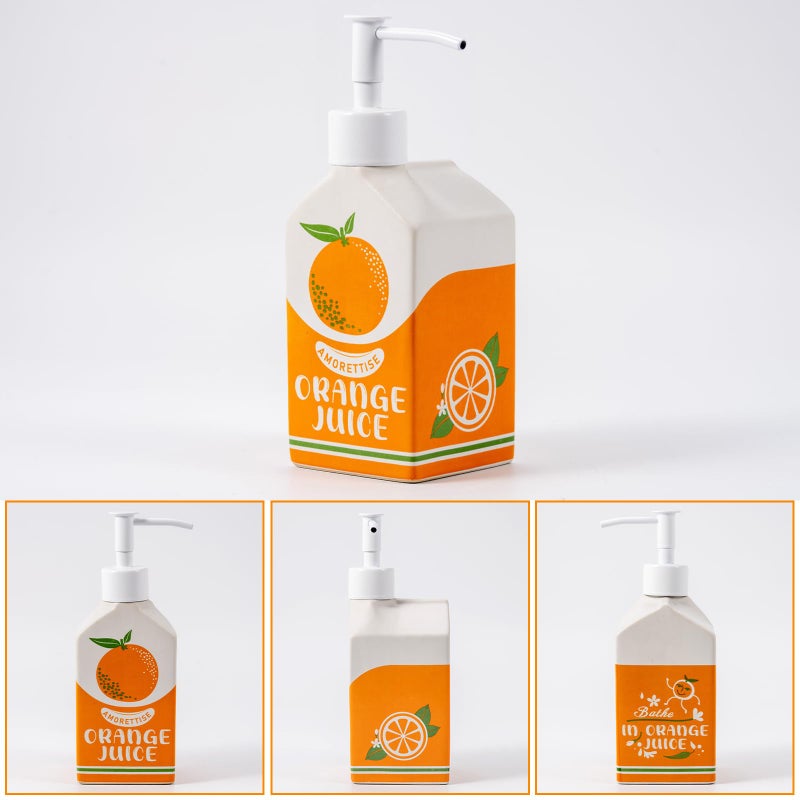 Amorettise Ceramic Orange Juice Bottle Soap Dispenser, Refillable Lotion Pump Bottle for Bathroom Kitchen Dish Soap - Image 4