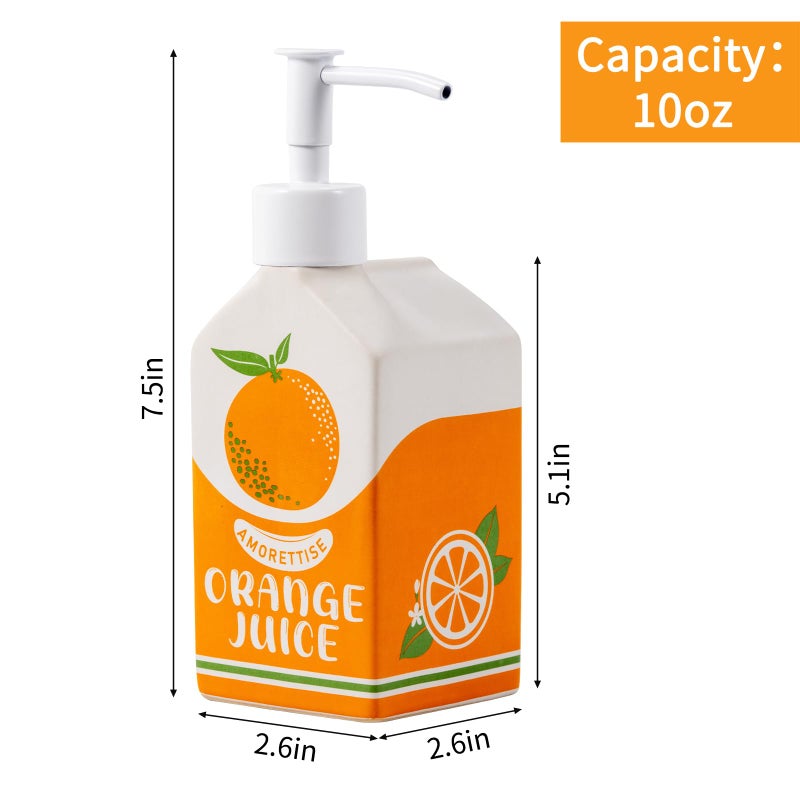 Amorettise Ceramic Orange Juice Bottle Soap Dispenser, Refillable Lotion Pump Bottle for Bathroom Kitchen Dish Soap - Image 2