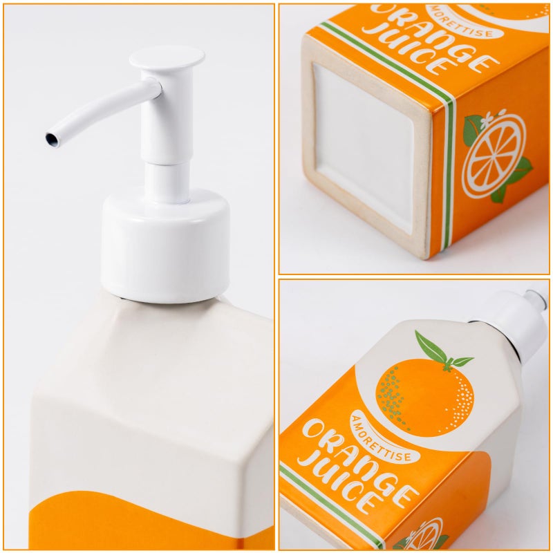 Amorettise Ceramic Orange Juice Bottle Soap Dispenser, Refillable Lotion Pump Bottle for Bathroom Kitchen Dish Soap - Image 3