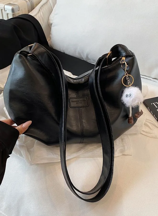 Take Two Black Faux Leather Shoulder Bag