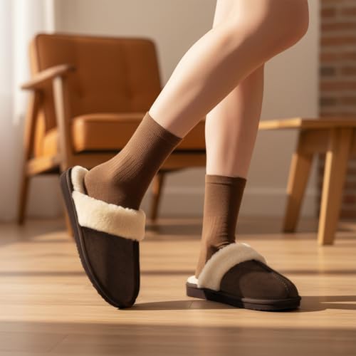 OOW Fuzzy Slippers for Women Cozy Faux Fur House Shoes Winter Warm Memory Foam Slippers for Indoor and Outdoor Coffee Size 8 - Image 2