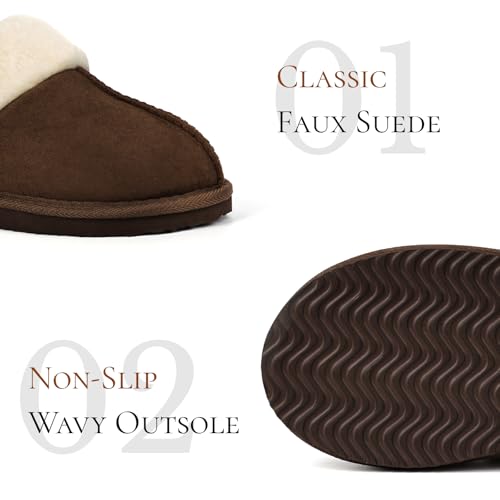 OOW Fuzzy Slippers for Women Cozy Faux Fur House Shoes Winter Warm Memory Foam Slippers for Indoor and Outdoor Coffee Size 8 - Image 4