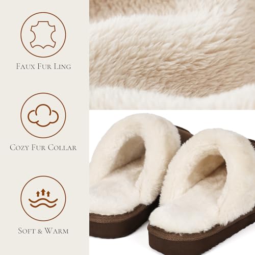 OOW Fuzzy Slippers for Women Cozy Faux Fur House Shoes Winter Warm Memory Foam Slippers for Indoor and Outdoor Coffee Size 8 - Image 5