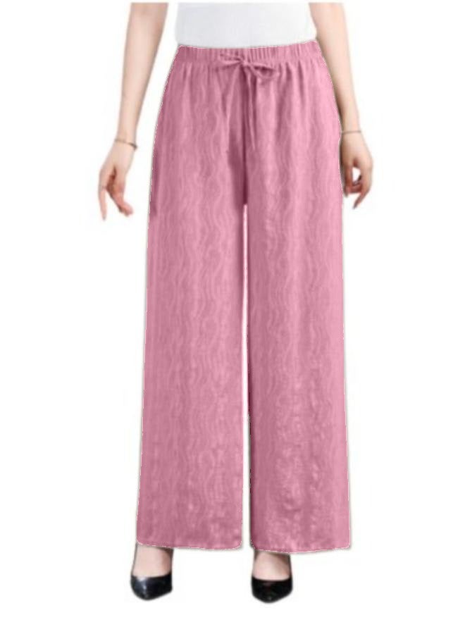 Summer Pants for Women Solid Elastic Waist Drawstring Loose Casual High Waist Straight Wide Leg Pants Free Size - Image 1