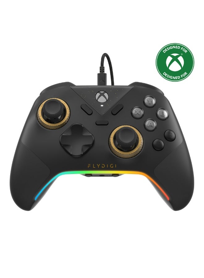 فلاي ديجي وحدة تحكم سلكية FLYDIGI VADER 5S لأجهزة Xbox Series X|S و Xbox One و Windows 10/11، مزودة بعصا تحكم FORCEFLEX قابلة لتعديل الشد، ومفاتيح تشغيل FORCESWITCH، و6 أزرار قابلة لإعادة التعيين، ومقبس صوت 3.5 ملم. - Image 1