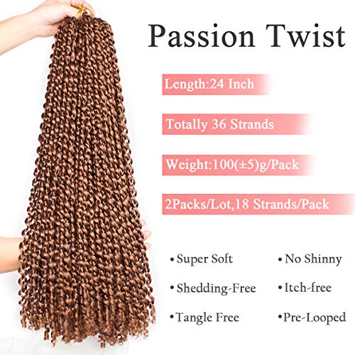 Leeven 2 Packs 24 Inch Passion Twist Hair Long Bohemian Water Wave Crochet Hair for Butterfly Locs Braiding Hair Brown Curly Synthetic Passion Twists Hair Goddess Locs Hair Extensions 30# - Image 4