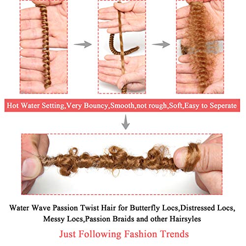 Leeven 2 Packs 24 Inch Passion Twist Hair Long Bohemian Water Wave Crochet Hair for Butterfly Locs Braiding Hair Brown Curly Synthetic Passion Twists Hair Goddess Locs Hair Extensions 30# - Image 5
